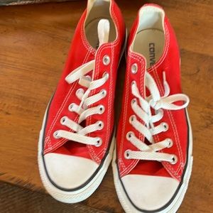 Converse red low tops.  Size women’s 8.  Perfect color for Spring and summer